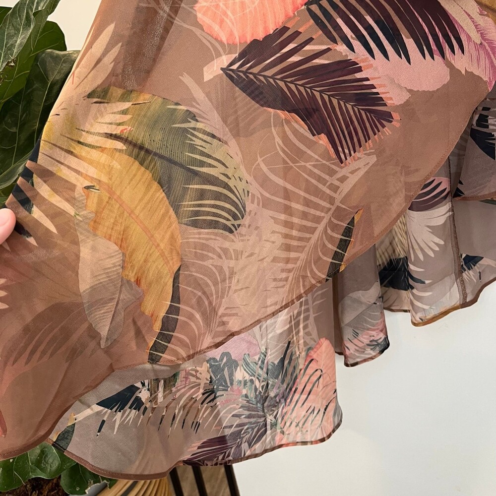 City Chic Brown Palm Leaves Sheer High-Low Top size XL - Picture 3 of 5
